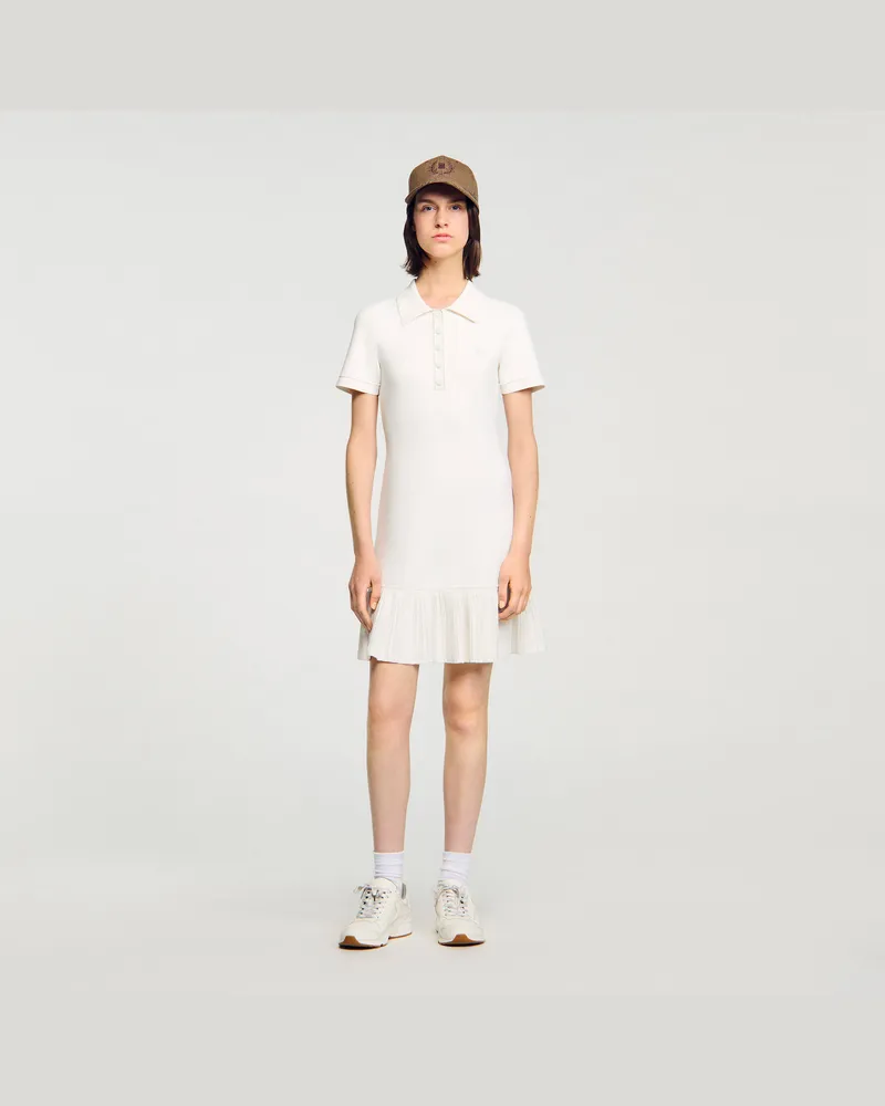 Sandro Kurzes Strickkleid mit Polokragen Ecru