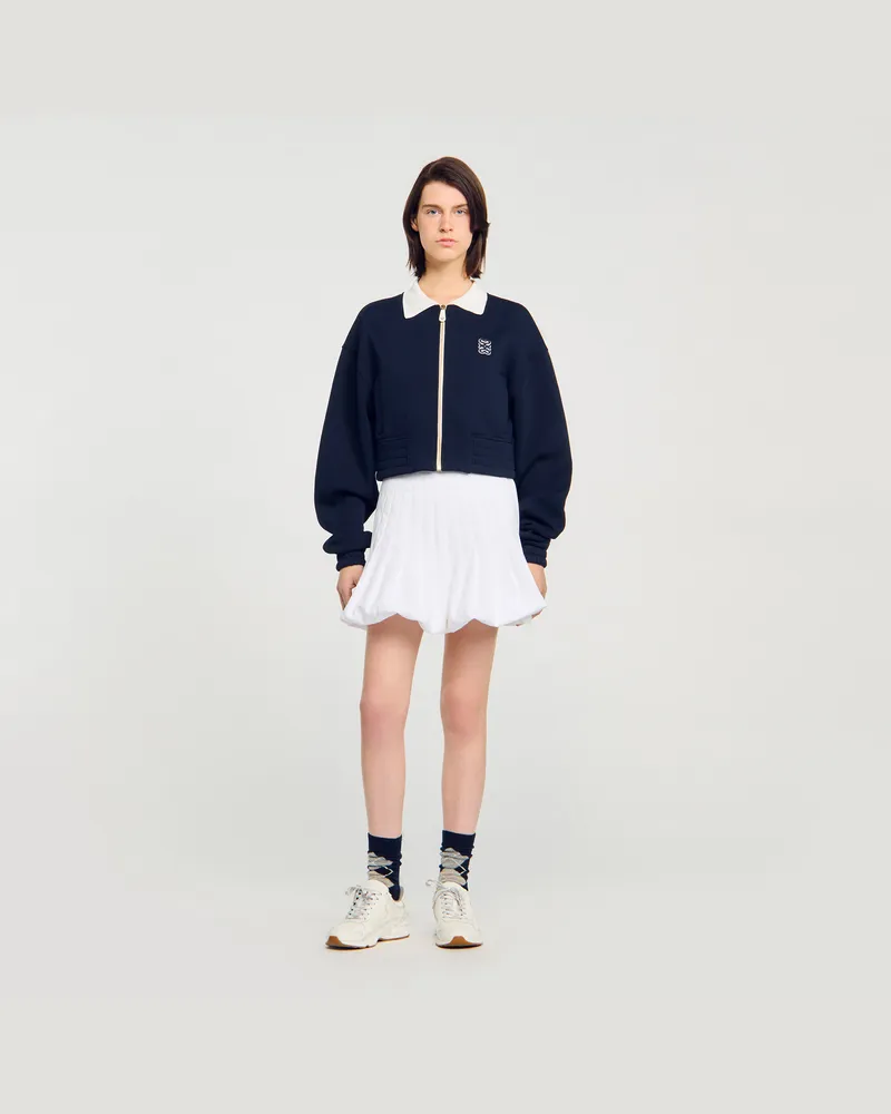 Sandro Zweifarbiges kurzes Sweatshirt Marineblau
