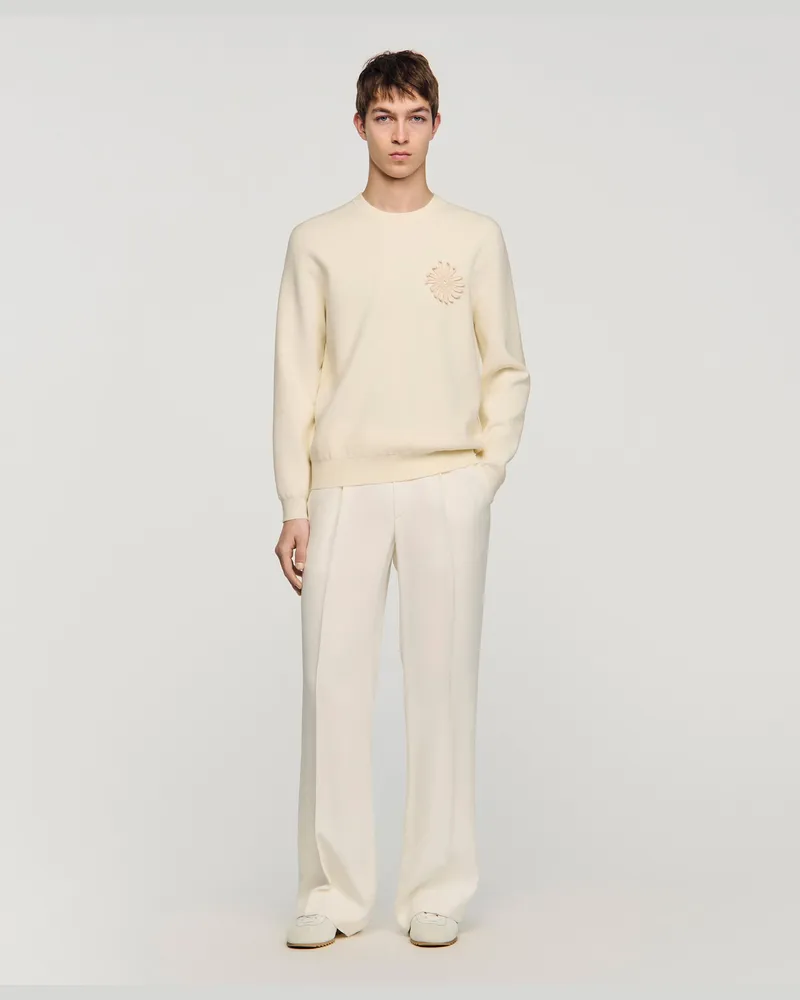 Sandro Strick-Sweatshirt mit Häkelblume Ecru