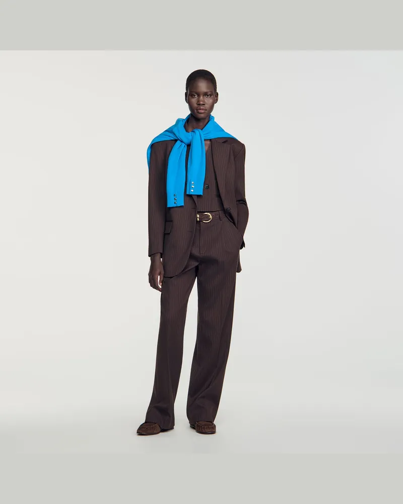 Sandro Gestreifter taillierter Blazer Braun