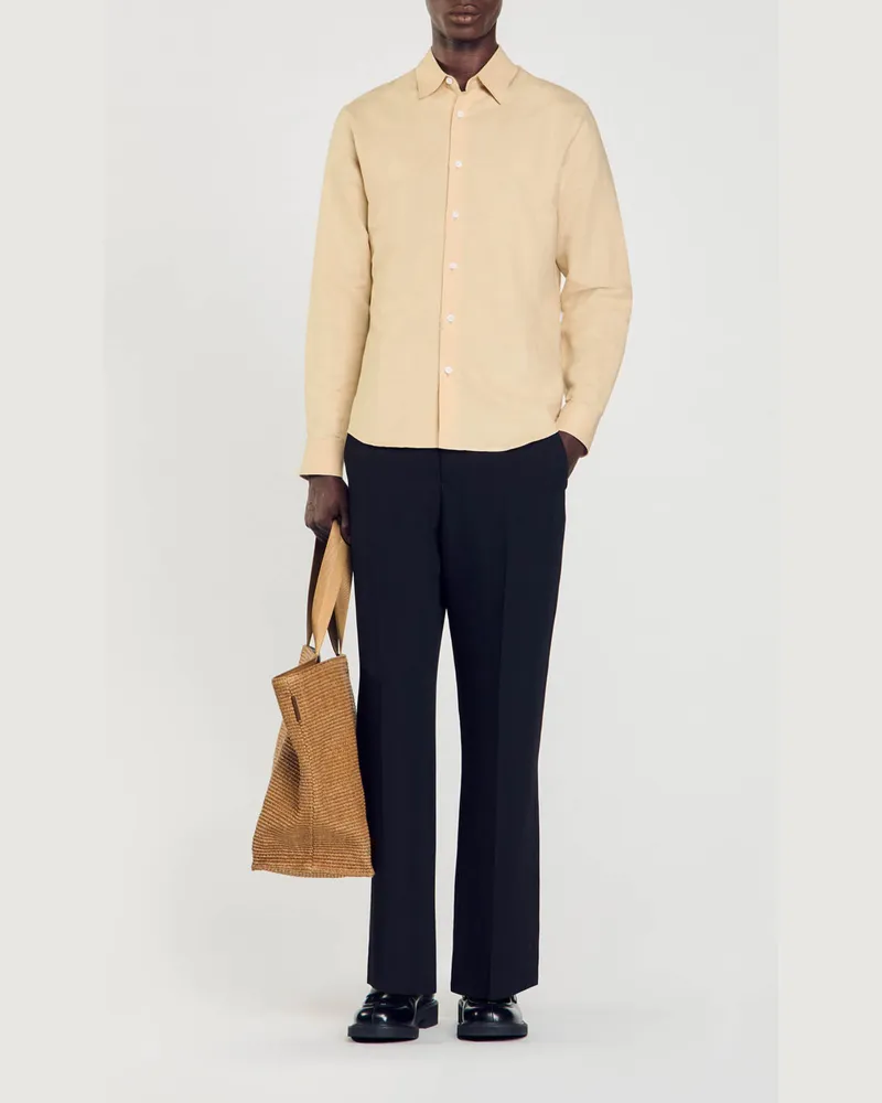 Sandro Baumwoll-Leinenhemd Beige
