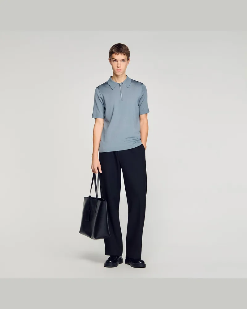 Sandro Poloshirt mit Reißverschlusskragen Grau