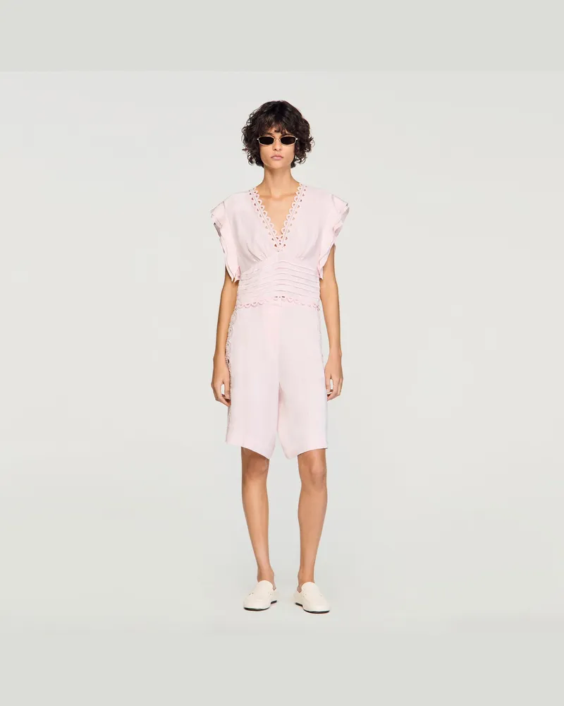 Sandro Kurzes Top mit Blumenjacquard Rosa