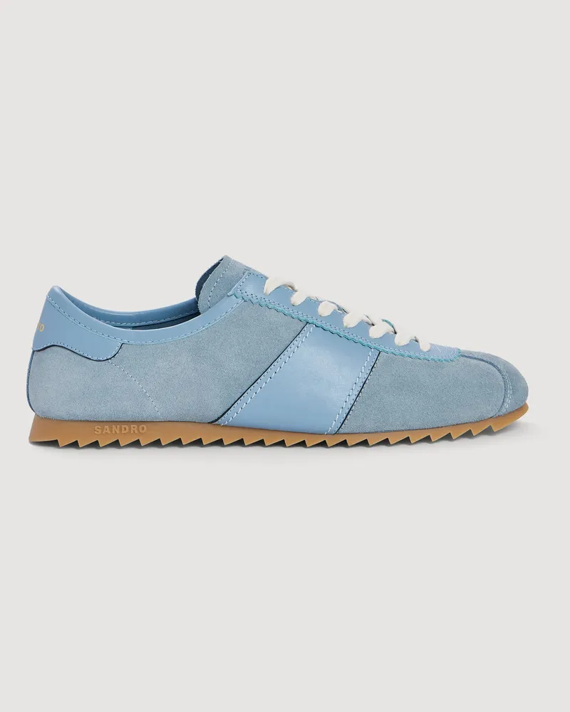 Sandro Niedrige Leder-/Wildleder-Sneakers Himmel
