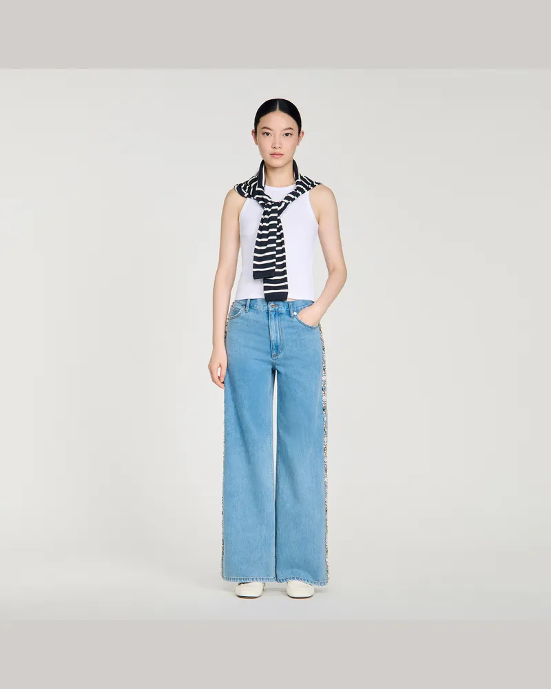 Sandro Verwaschene gerade Jeans mit Strass Jeansblau