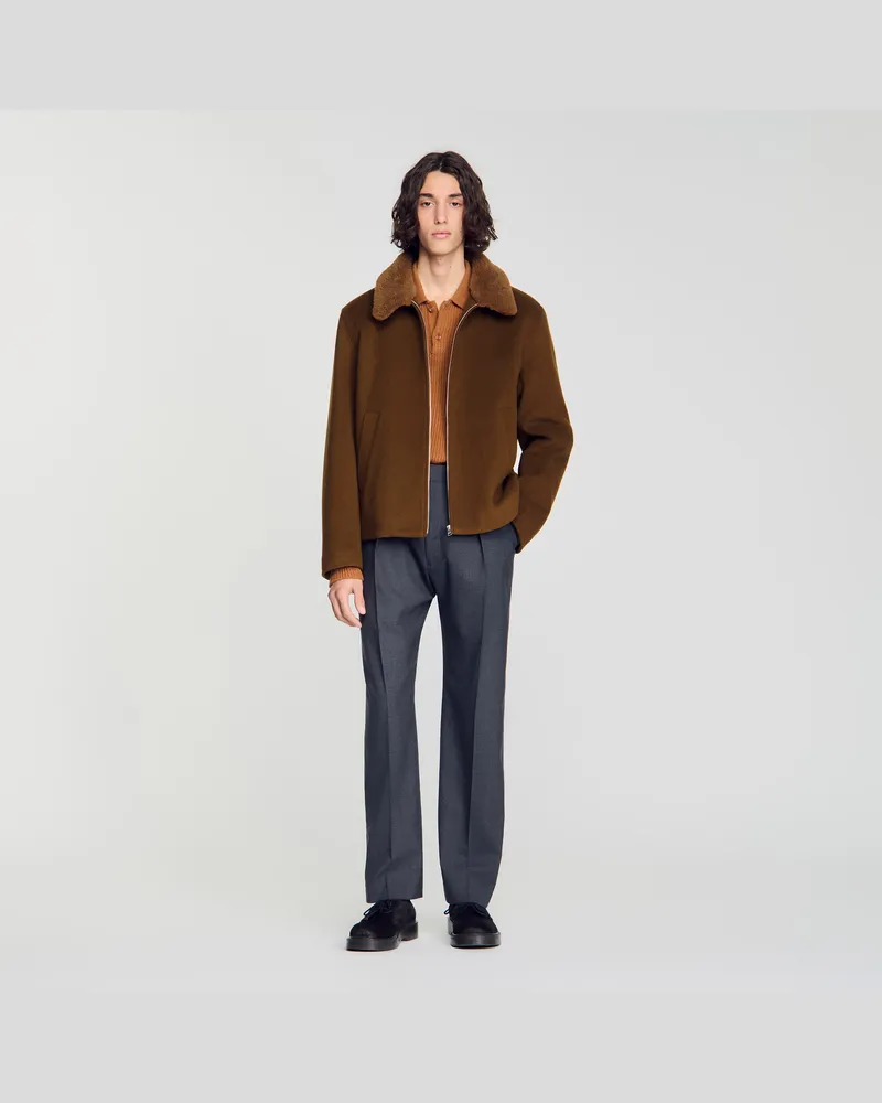 Sandro Blouson aus Wolle und Kaschmir Kamel