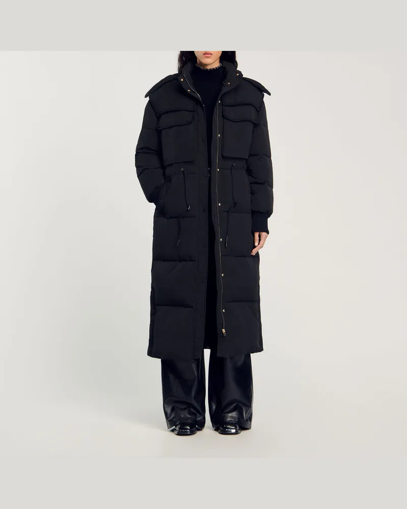Sandro Lange gesteppte Daunenjacke Schwarz