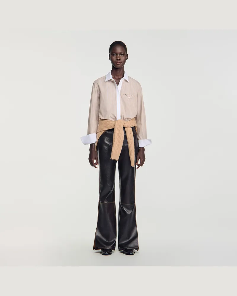 Sandro Streifenbluse mit Kontrastkragen Beige