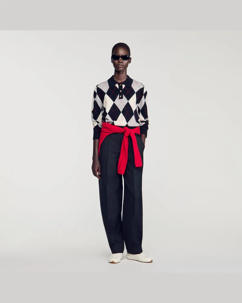 Sandro Polopullover mit Argyle-Muster Schwarz