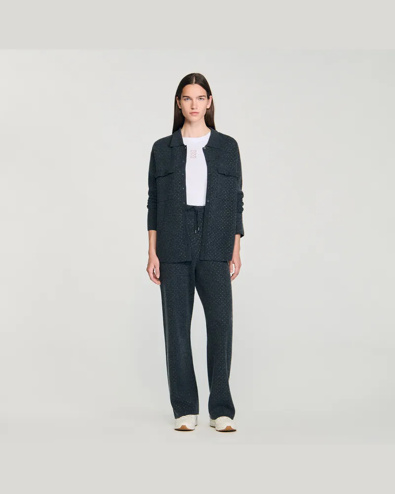 Sandro Langer Cardigan mit Strass Anthrazit