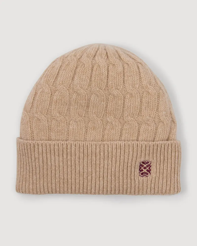 Sandro Strickmütze aus Wolle und Kaschmir Beige