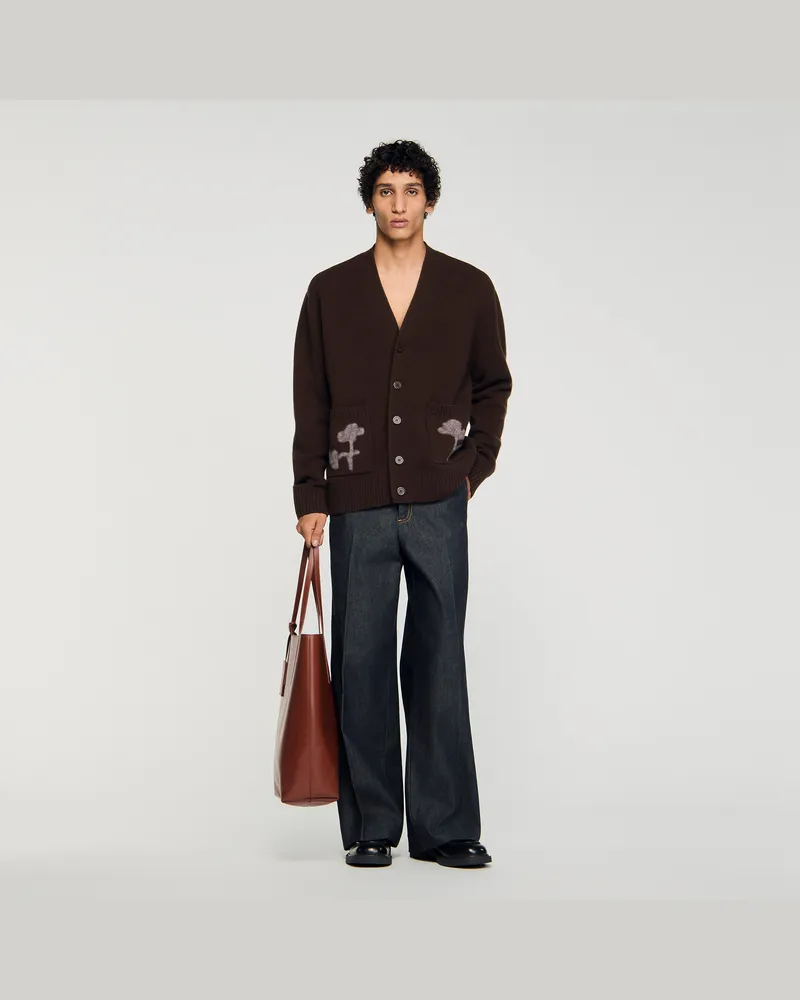 Sandro Cardigan mit Blumenmuster Schokolade
