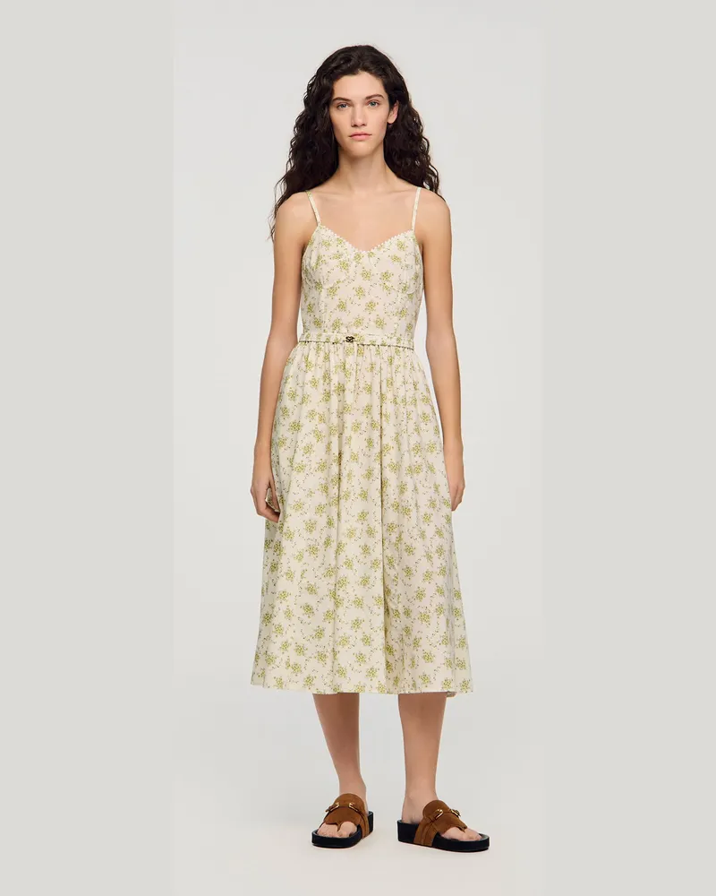 Sandro Langes geblümtes Trägerkleid Olive