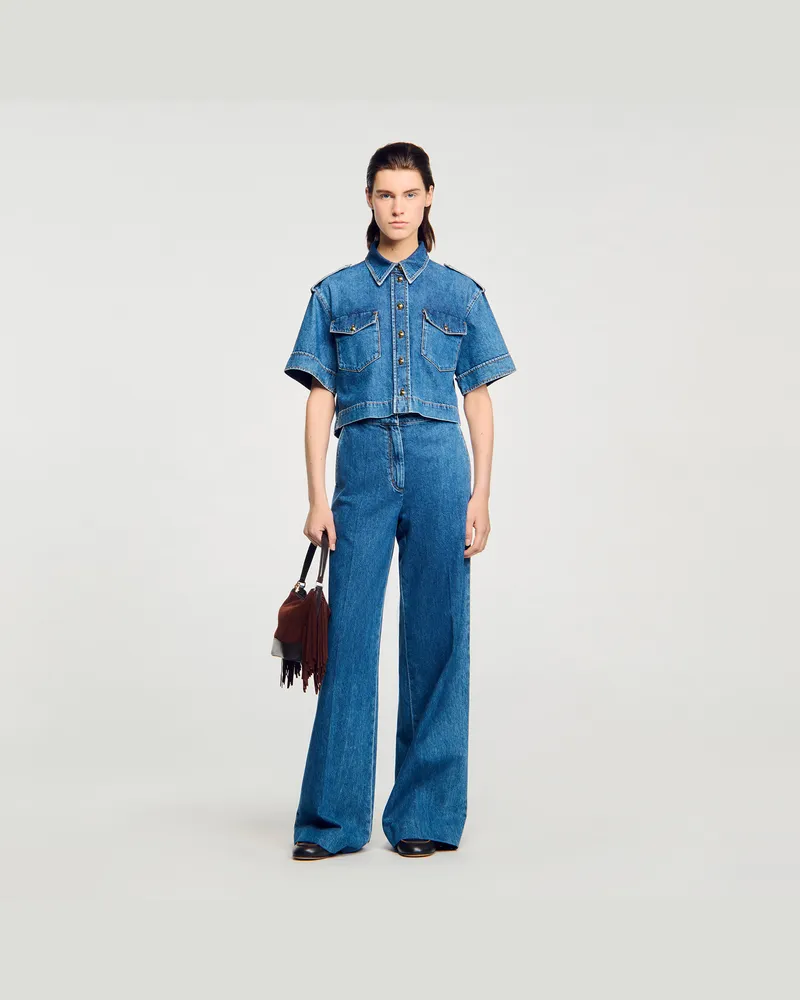 Sandro Kurzes Hemd aus Denim Jeansblau