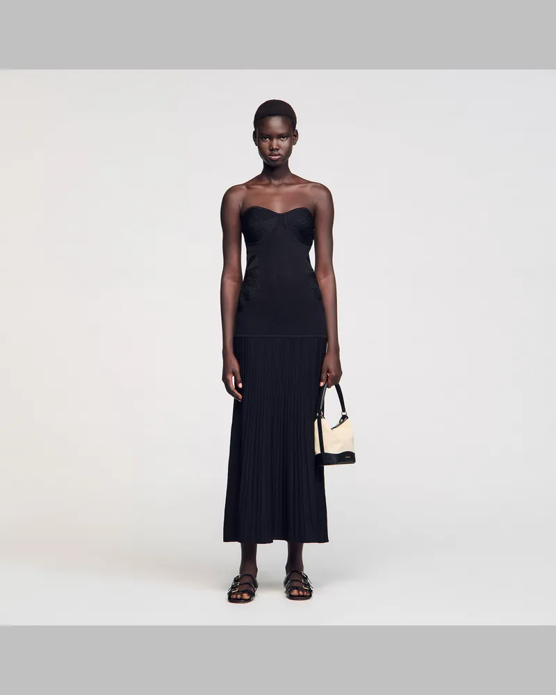 Sandro Bustierkleid aus Strick Schwarz