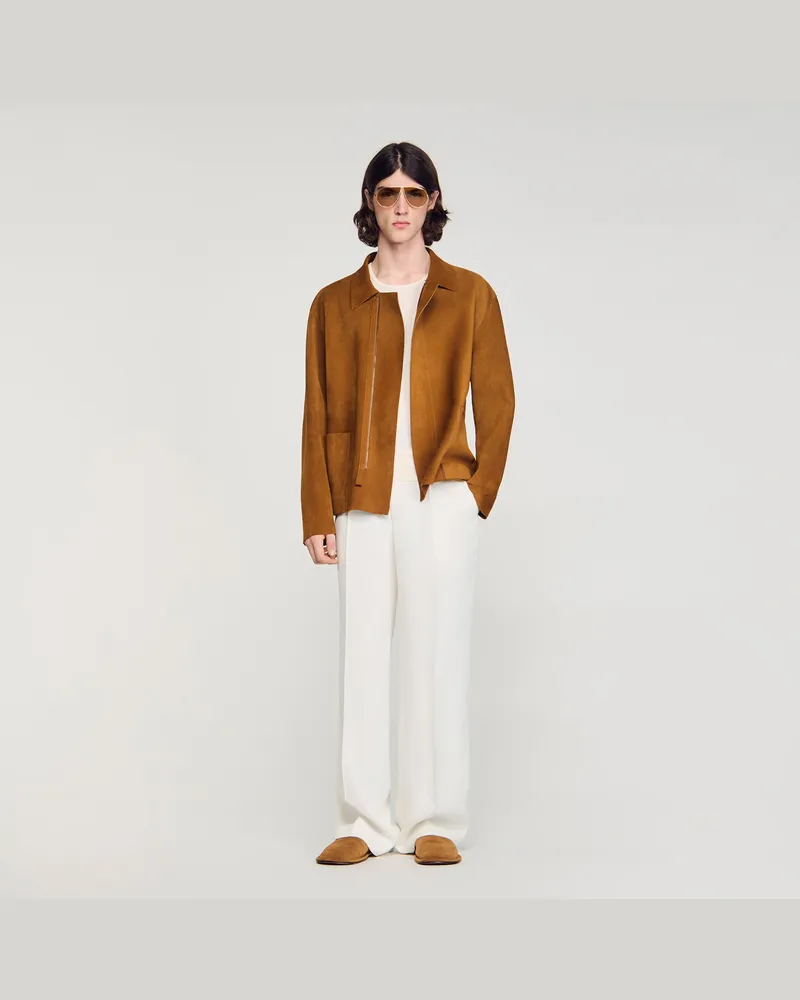 Sandro Blouson aus Spaltleder Whisky