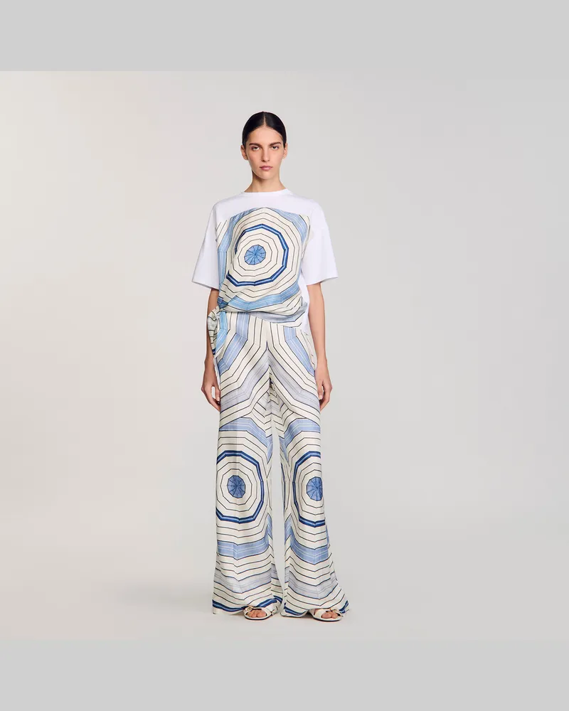Sandro T-Shirt mit Spiralendruckmuster Himmel-blau