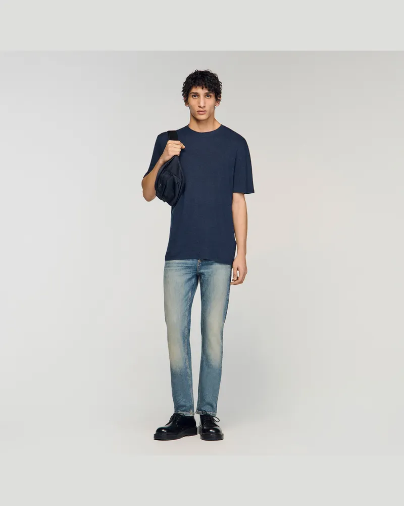 Sandro T-Shirt aus zertifiziertem Leinen Marine