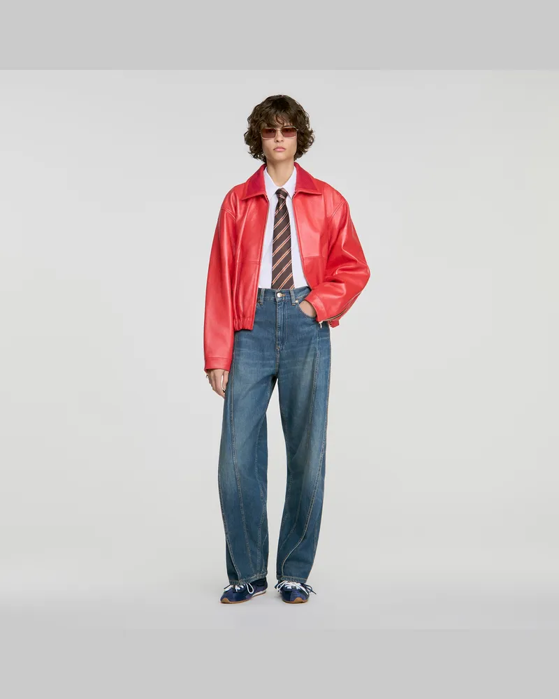 Sandro Weite Jeans mit Ziernähten Jeansblau