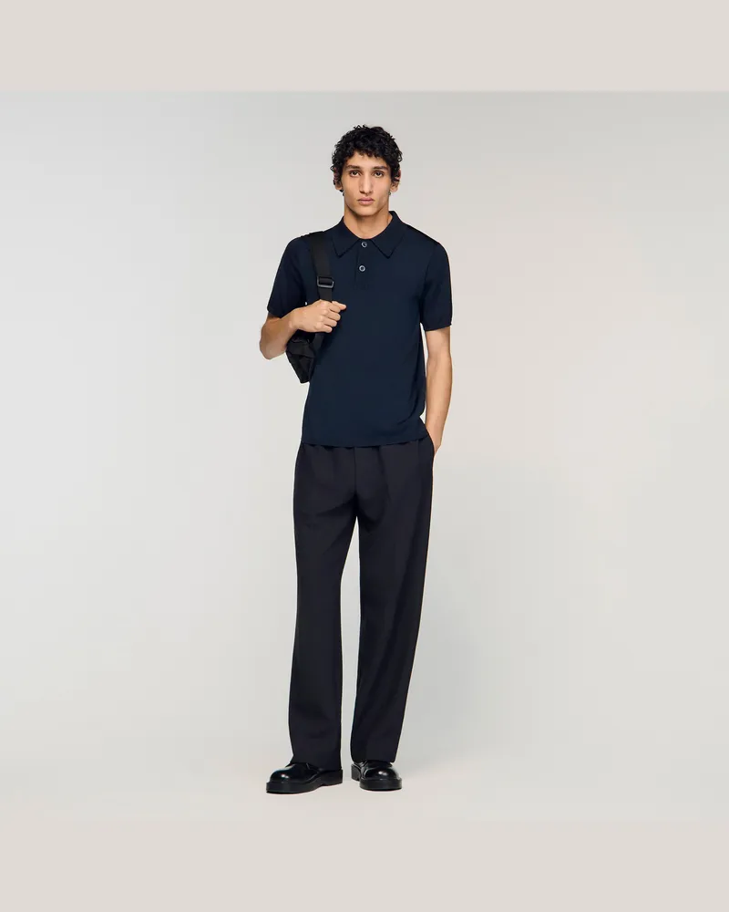 Sandro Strick-Poloshirt mit kurzen Ärmeln Marine