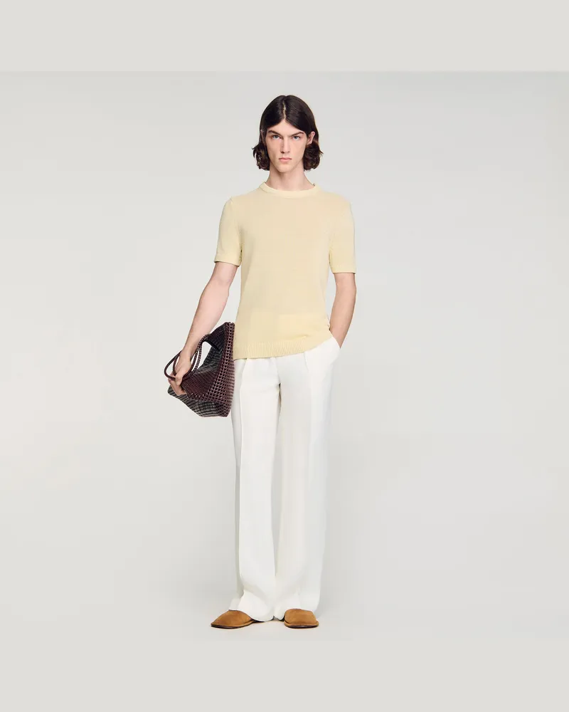 Sandro T-Shirt aus Feinstrick Butter