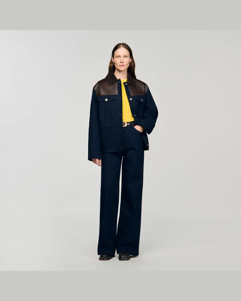 Sandro Blouson aus Denim und Leder Jeansblau