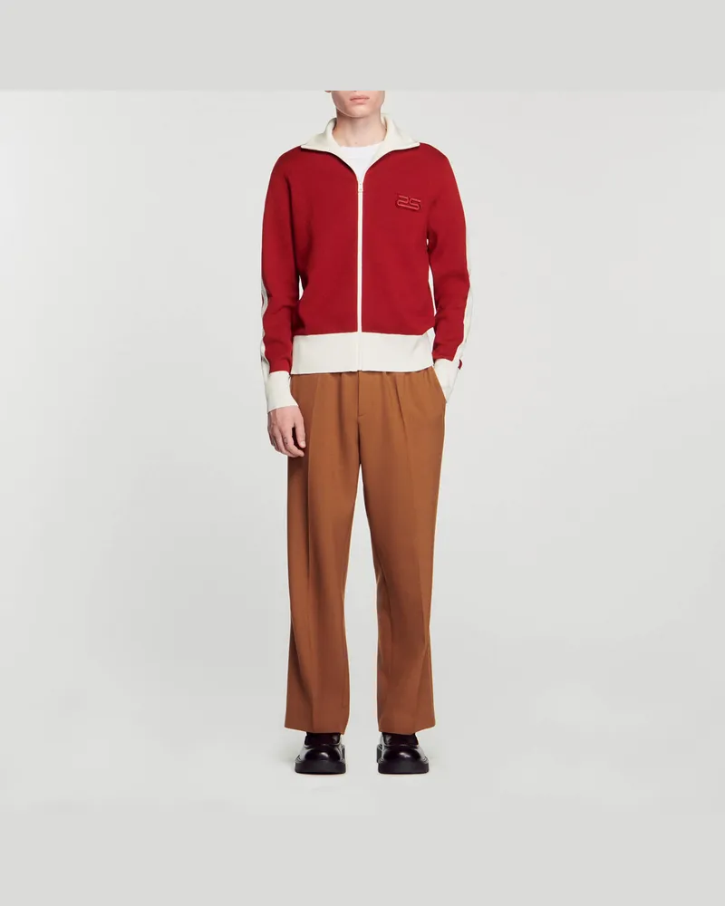 Sandro Zweifarbiger Strick-Cardigan Bordeaux