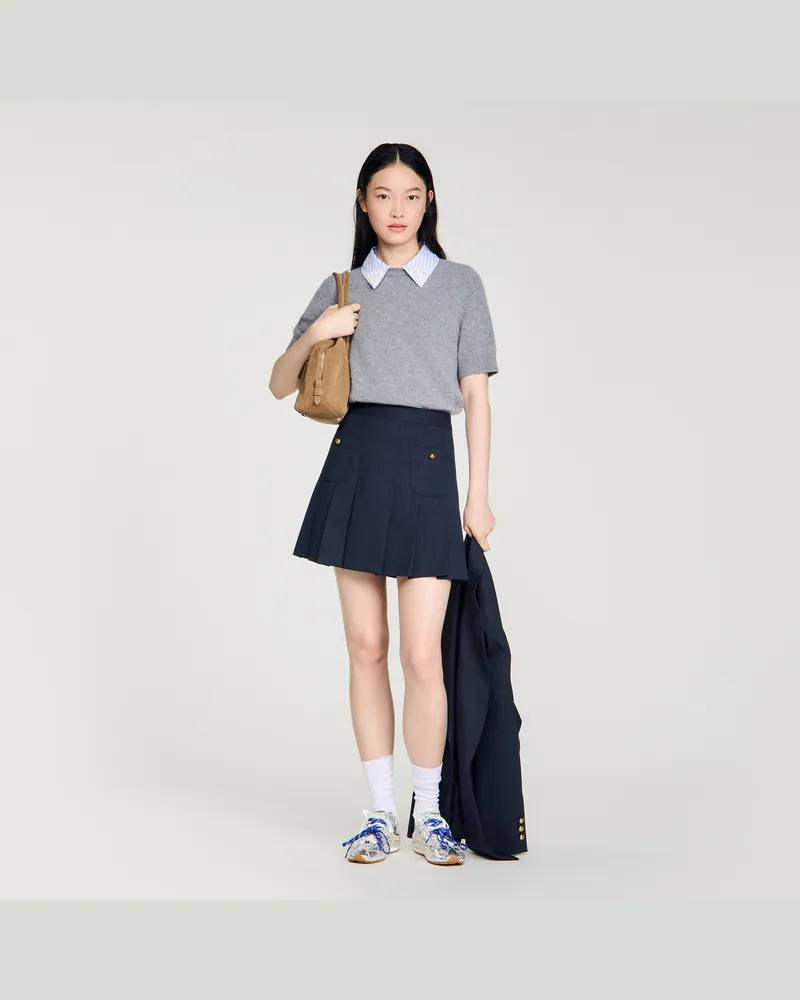 Sandro Wollpullover mit abnehmbarem Kragen Grau