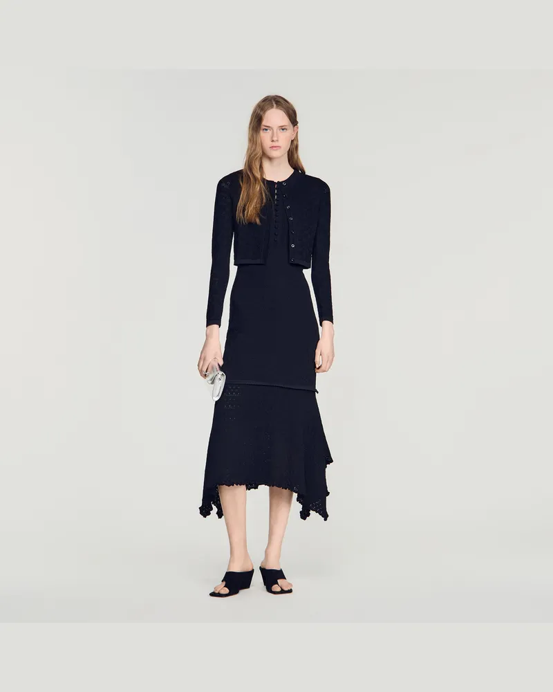 Sandro Cardigan mit Pointelle-Muster Schwarz