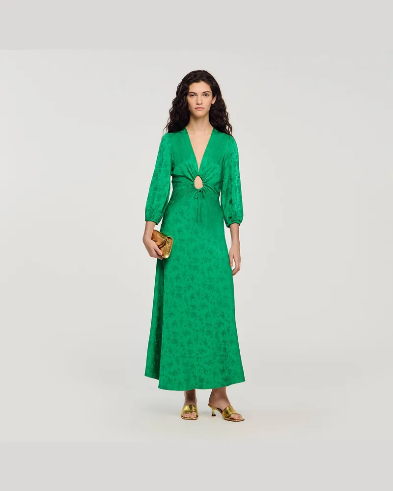 Sandro Langes Kleid mit Blumen-Jacquard Grün
