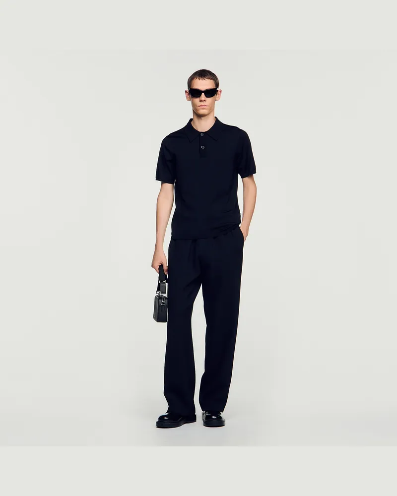 Sandro Strick-Poloshirt mit kurzen Ärmeln Schwarz