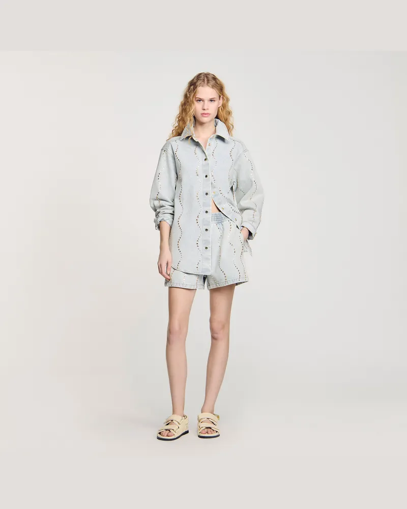 Sandro Jeanshemd mit Strass Hell-jeansblau