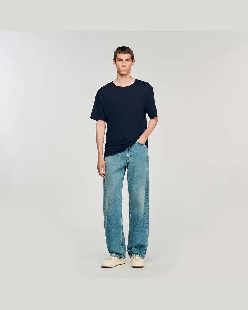 Sandro T-Shirt aus zertifiziertem Leinen Marine