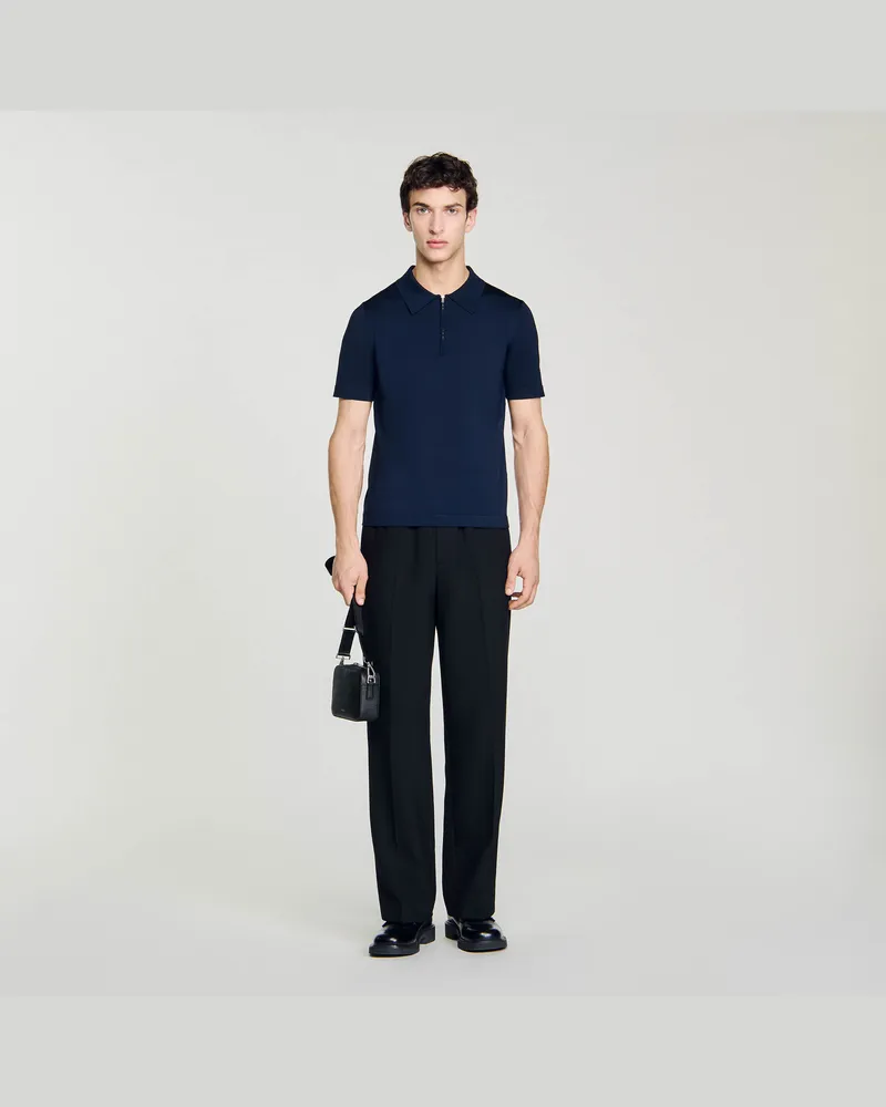 Sandro Poloshirt aus Strick mit Reißverschluss Marine