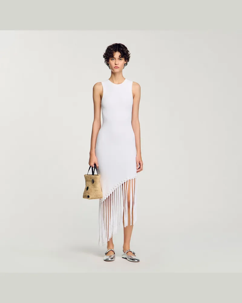 Sandro Langes Kleid mit Häkeldetails Weiß