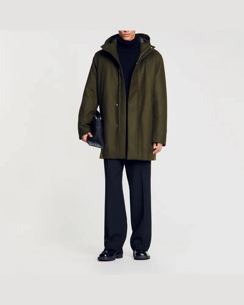 Sandro Parka aus Wolle mit Kapuze Khaki