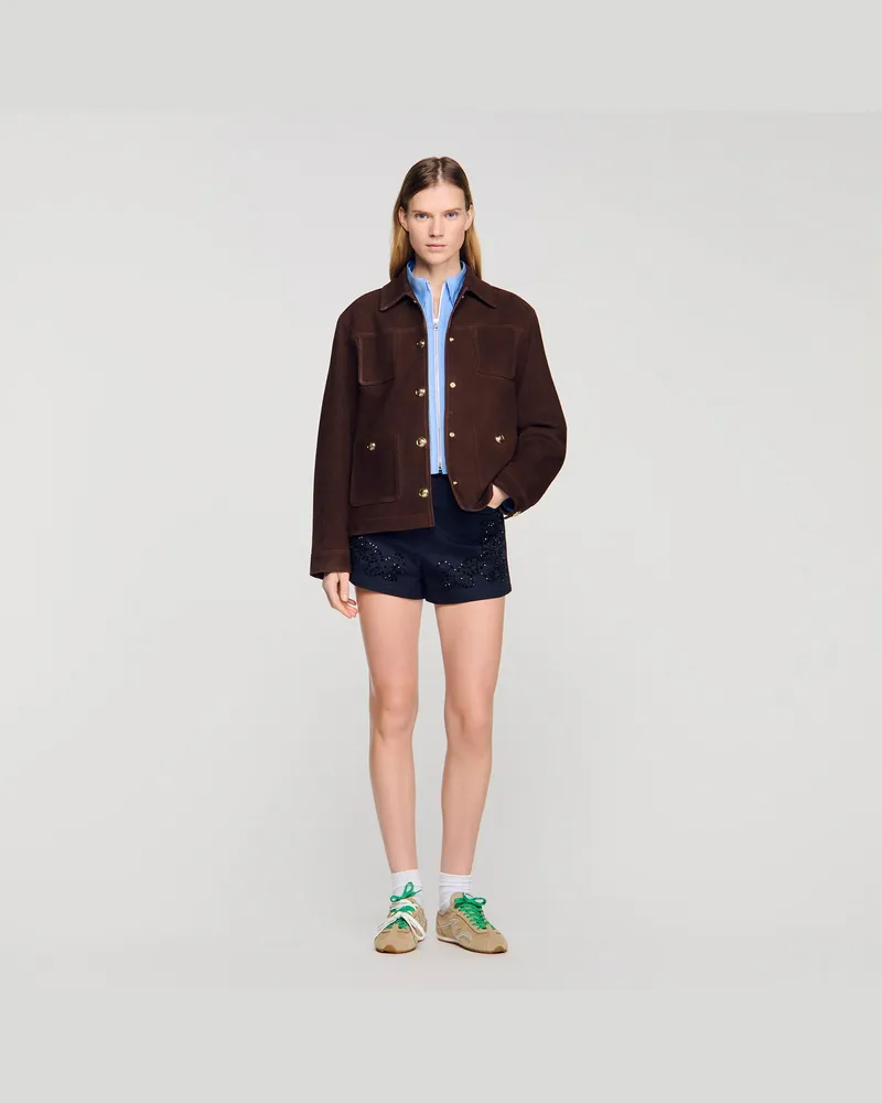Sandro Velourslederjacke Dunkel-braun