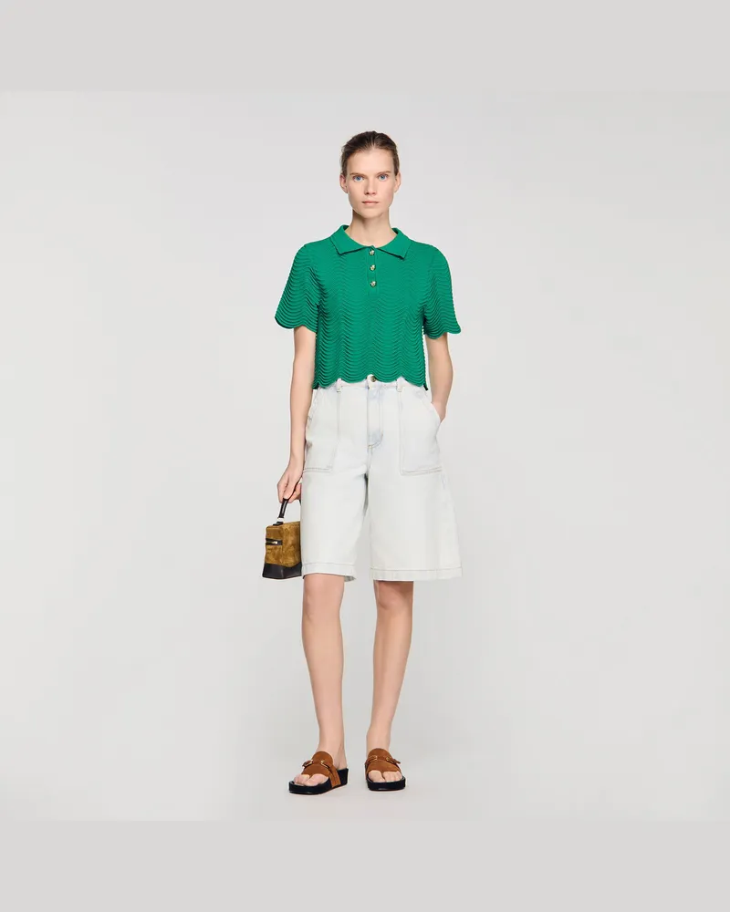 Sandro Polo-Pullover mit Strickmuster Smaragd-grün
