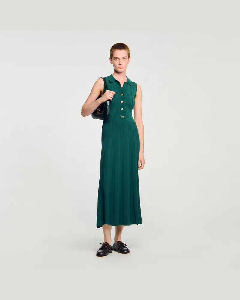 Sandro Strickkleid mit Polokragen Dunkel-grün