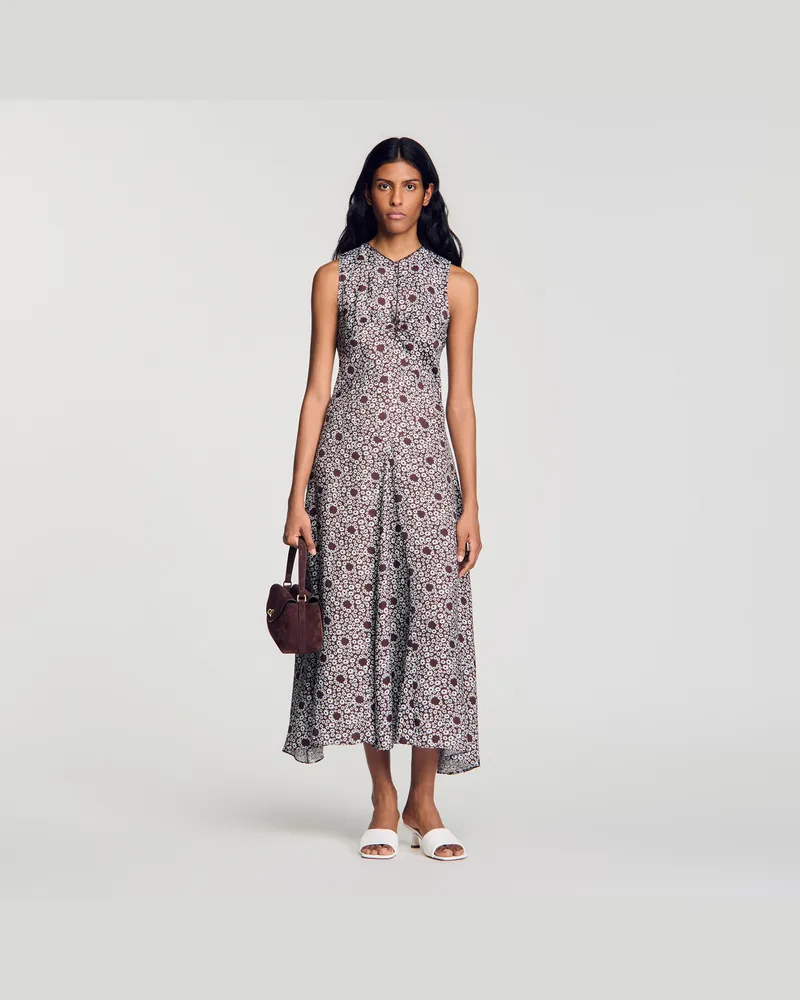 Sandro Langes Kleid mit Margeritendruck Braun