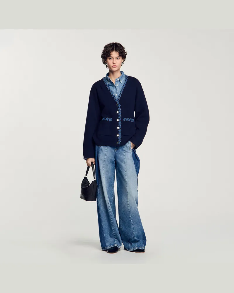 Sandro Cardigan mit Denim-Details Marine
