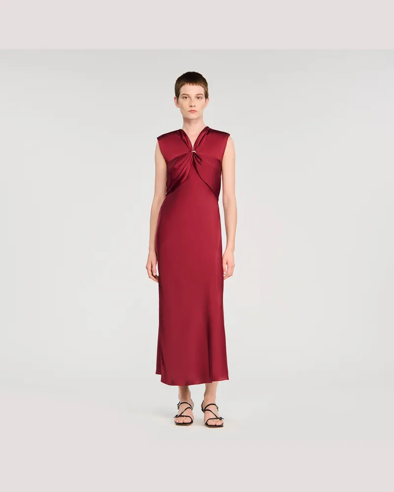 Sandro Langes Kleid mit V-Ausschnitt Bordeaux