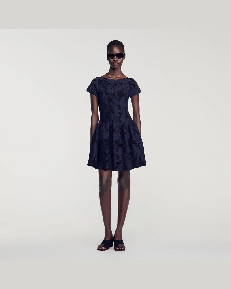 Sandro Strickkleid mit Blumen-Jacquard Nacht-blau