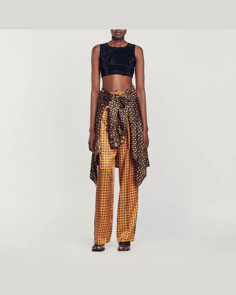 Sandro Kurzes Top Strassverzierung Schwarz