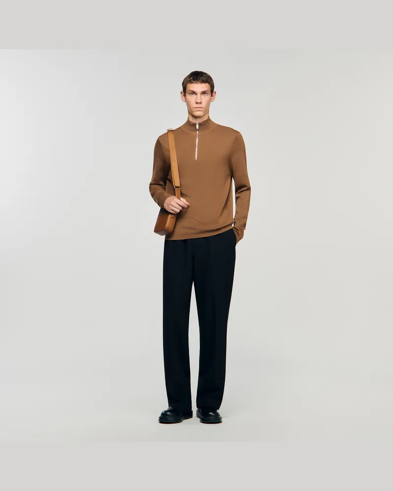 Sandro Wollpullover mit Reißverschlusskragen Beige