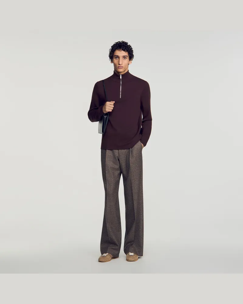 Sandro Wollpullover mit Zip-Kragen Schokolade