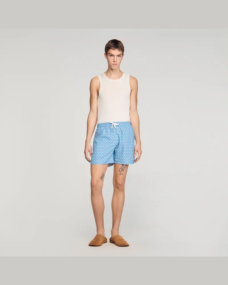 Sandro Badehose mit Ketten-Print Himmel-blau