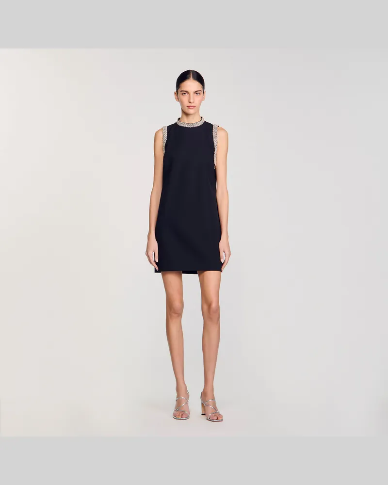 Sandro Kurzes Kleid mit Strassbesatz Schwarz