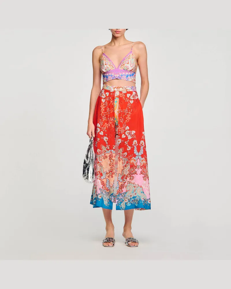 Sandro Langer Rock mit Trompe-l'ail-Effekt Rot