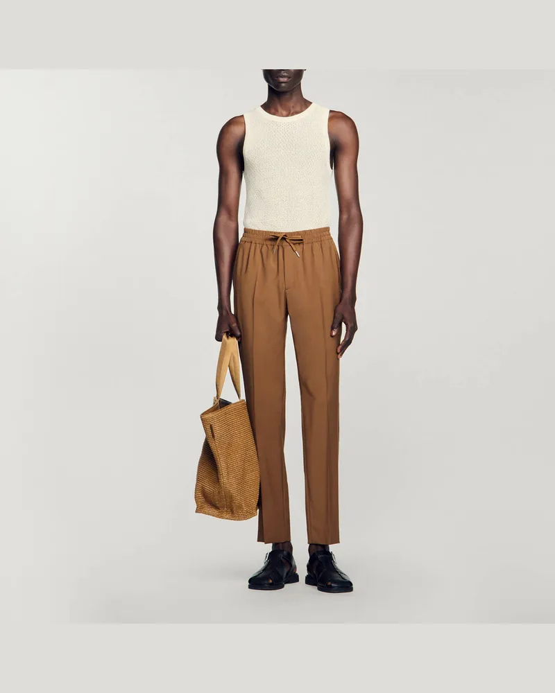 Sandro Elastische Hose mit geradem Schnitt Kamel